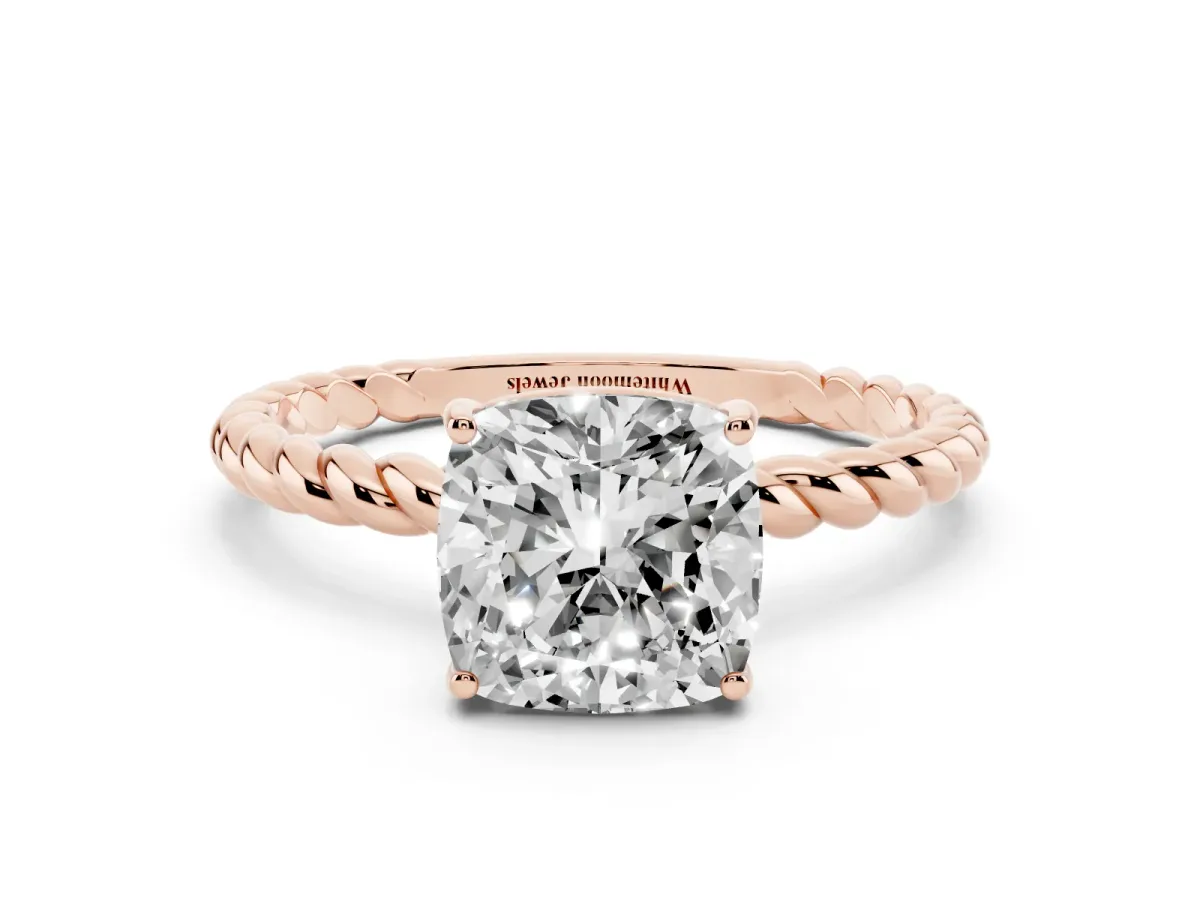Cushion Cut Solitaire Twisted Band 4-Prong Ring Rose gold