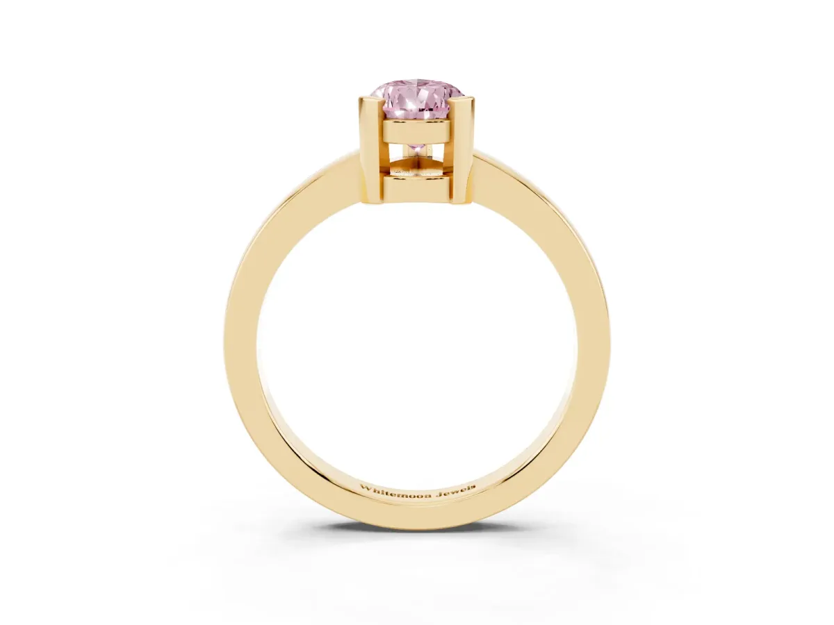 Fancy Pink Pear Cut Cut Solitaire Ring with Four-Prong Setting and Classic Band Yellow gold
