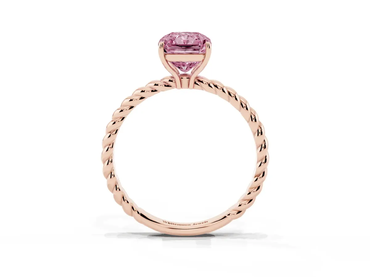 Fancy Pink Radiant Cut Solitaire Twist Band Ring with Four-Prong Setting Rose gold
