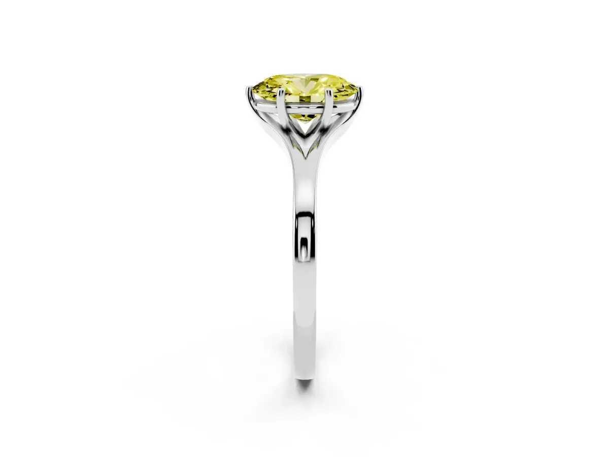 Fancy Yellow Oval Cut Solitaire Diamond Ring with Six-Prong Setting and Tapered Band Silver
