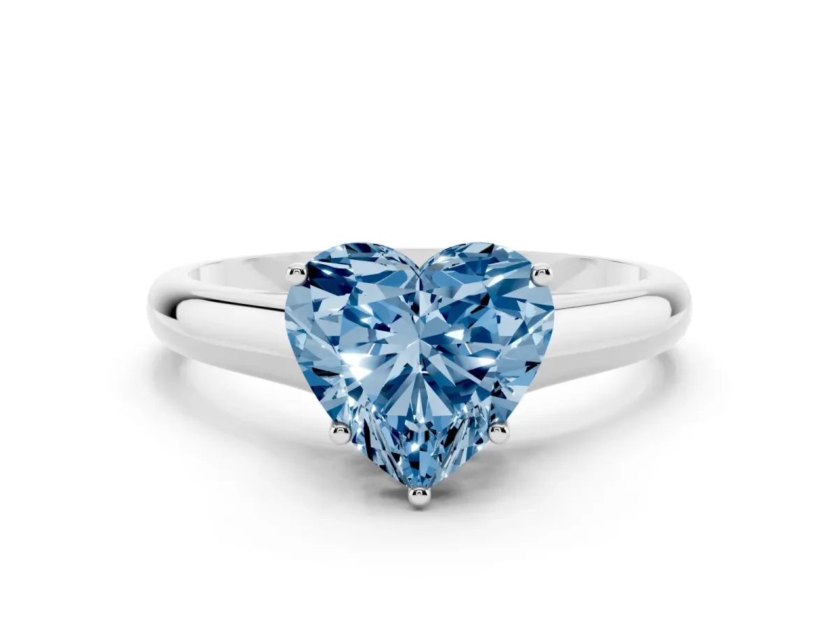 Fancy Blue Heart Cut Cut Diamond Solitaire Engagement Ring with Tapered Plain Band and Four-Prong Setting Platinum