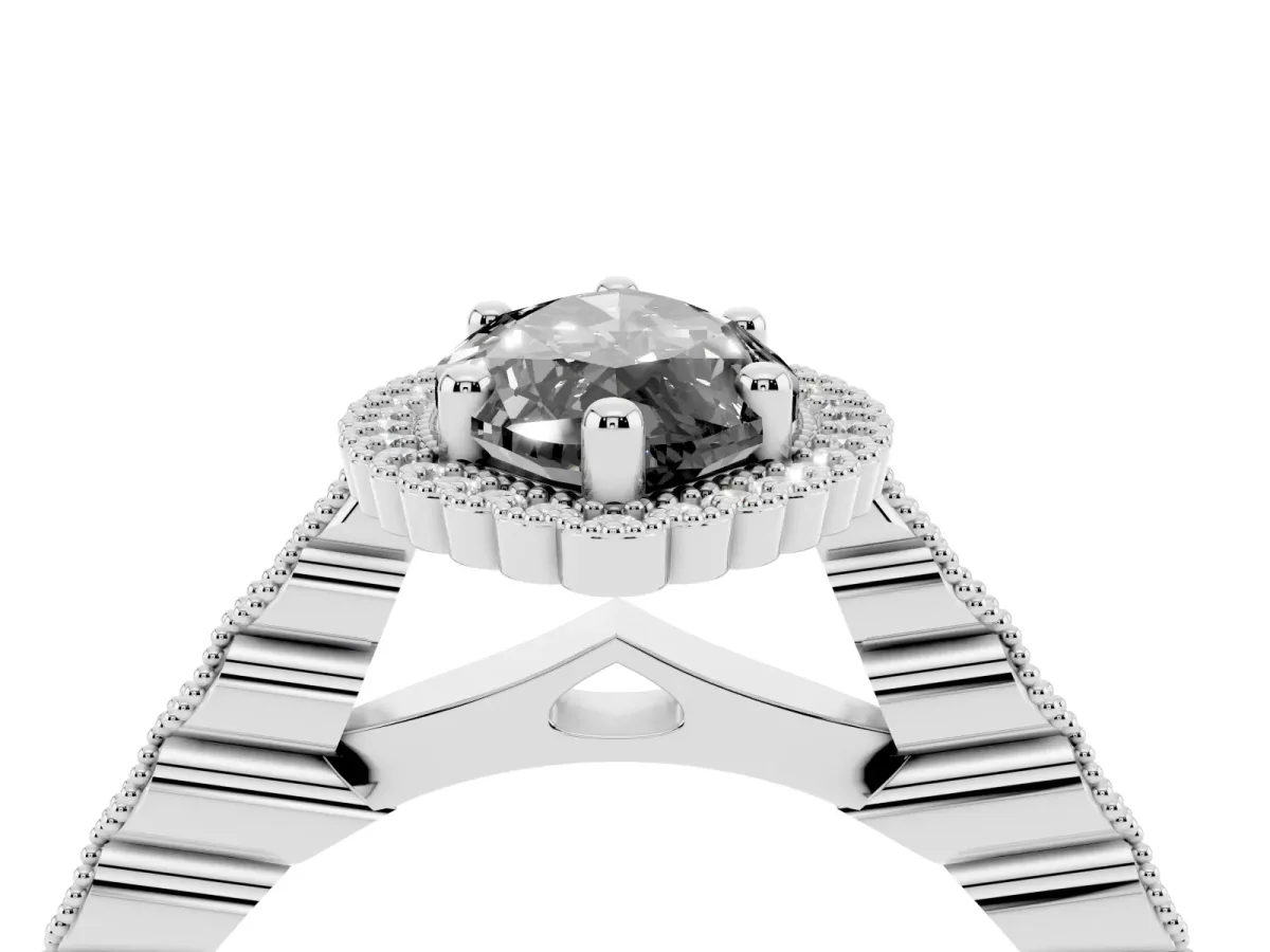 Fancy Black Marquise Cut Cut Halo Pavé Solitaire Ring with Milgrain Band White gold