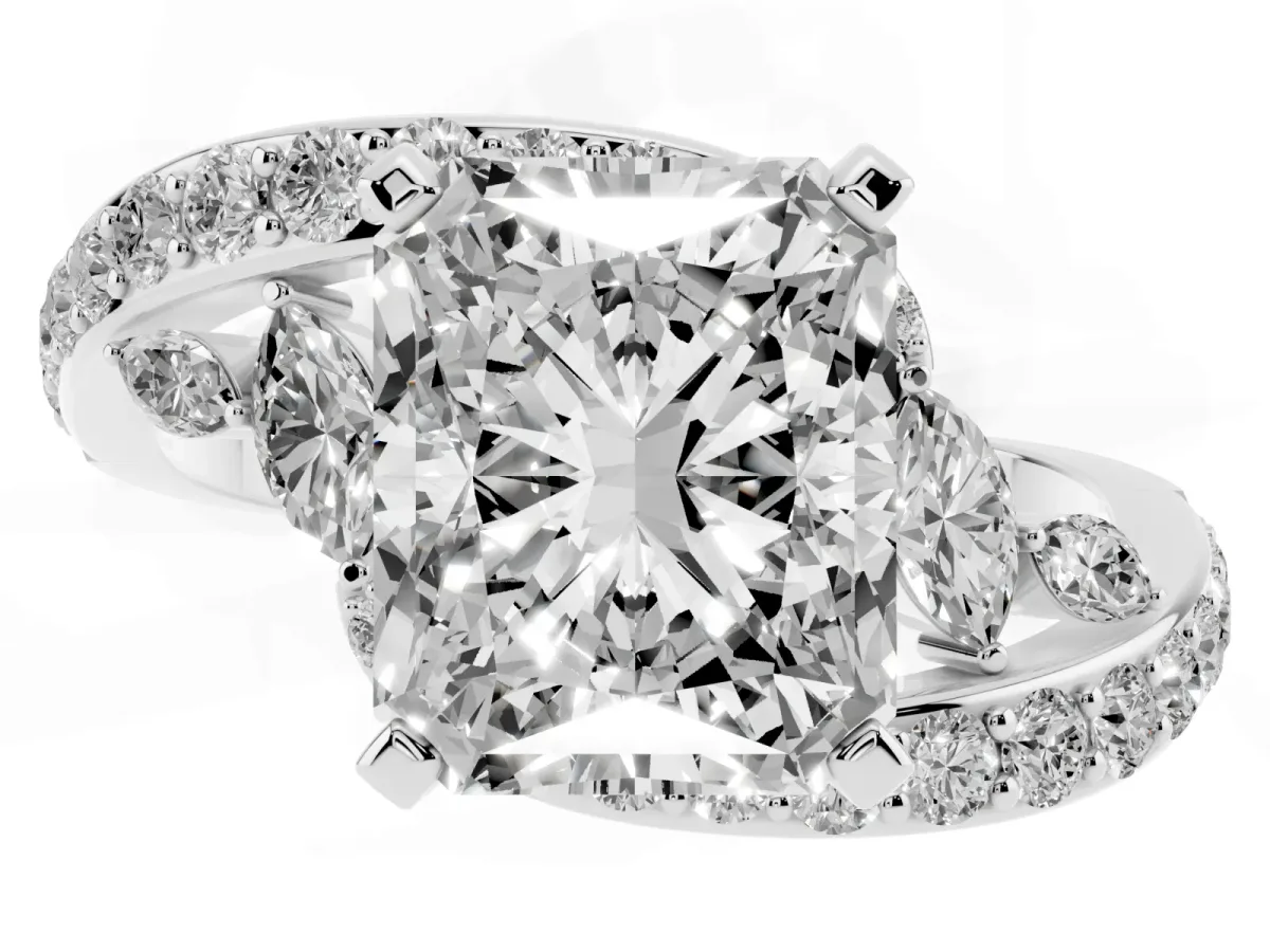 Radiant Cut Solitaire with Pavé Twist Band and Four-Prong Setting Silver