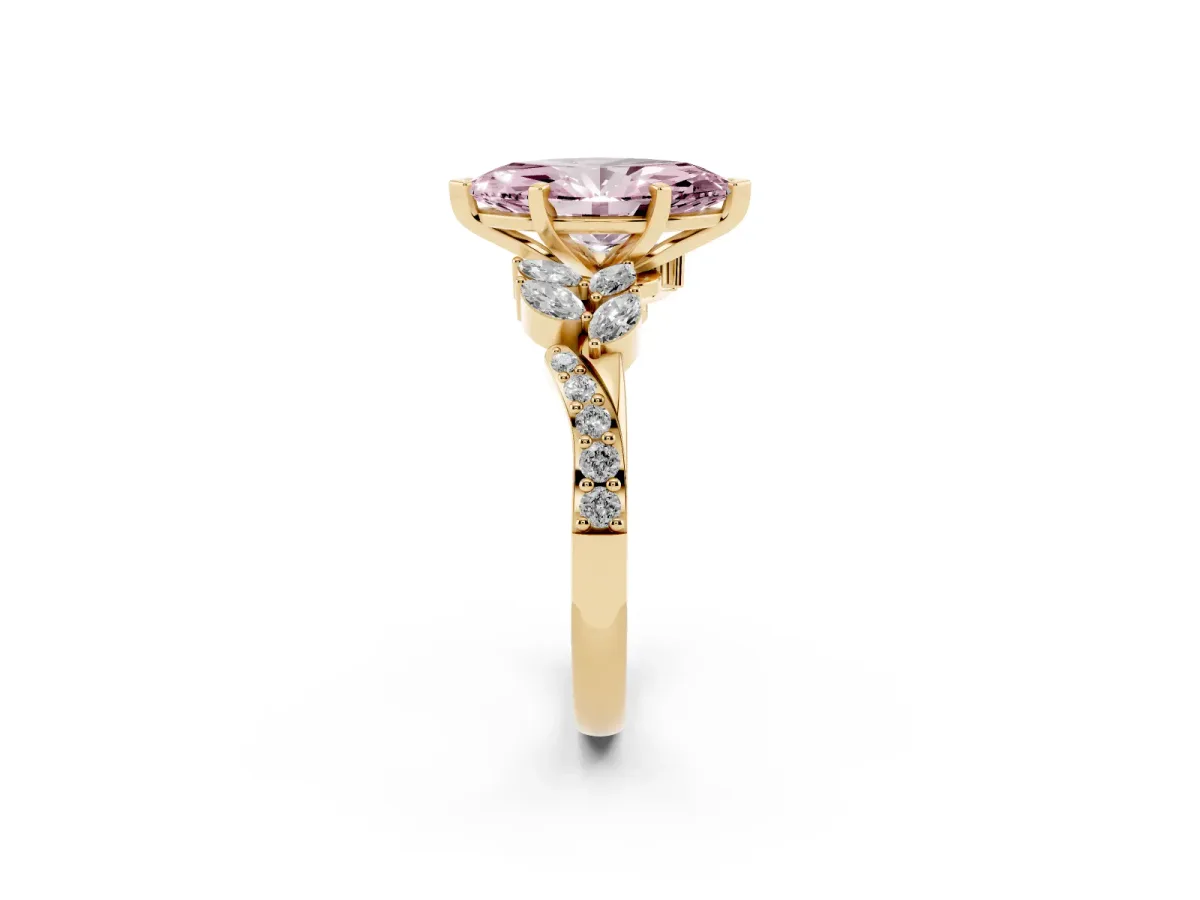 Fancy Pink Marquise Cut Solitaire Marquise Twist Band with Six-Prong Setting Yellow gold