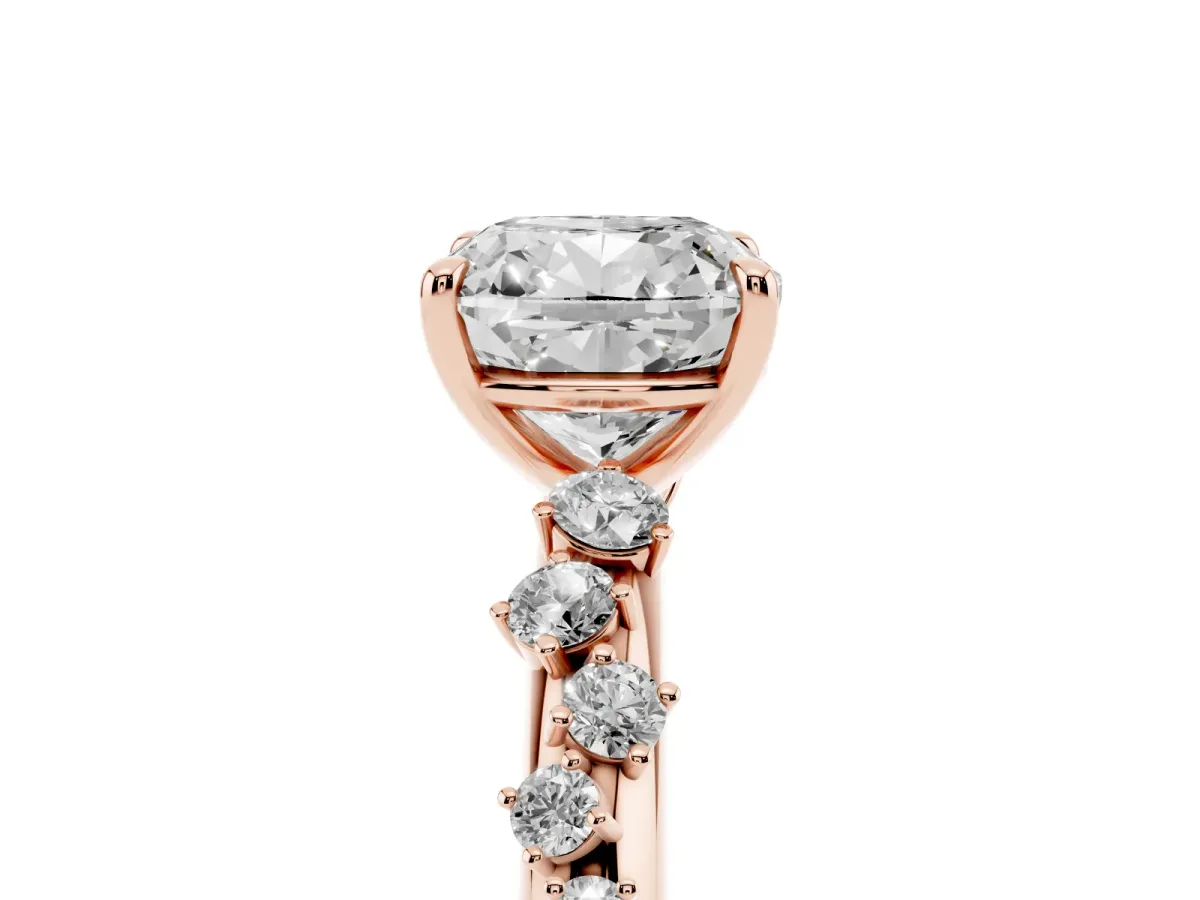 Cushion Cut Diamond Cluster Prong-Set Solitaire Ring Rose gold