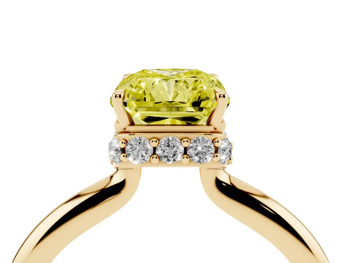 Fancy Yellow Radiant Cut Brilliant Solitaire Engagement Ring with Six-Prong Setting and Classic Band Yellow gold