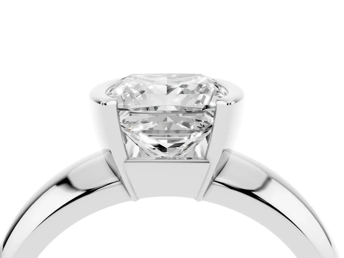 Princess Cut Solitaire Tension Set Diamond Ring with Wide Band Silver