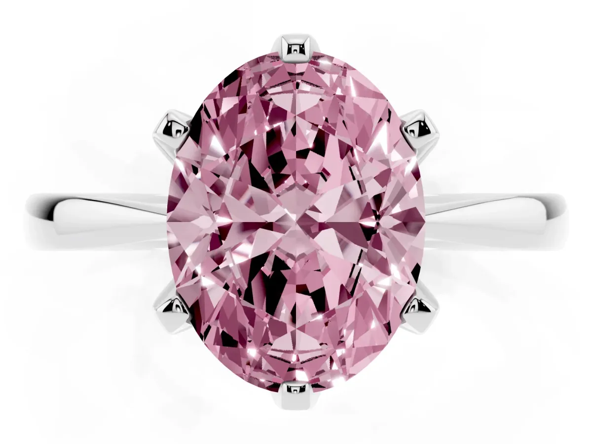 Fancy Pink Oval Cut Solitaire Engagement Ring with Six-Prong Setting and Tapered Band Silver