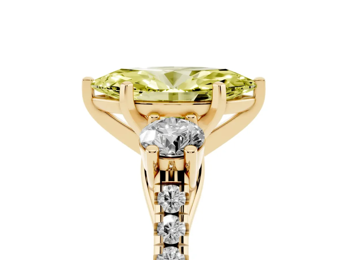 Fancy Yellow Three-Stone Marquise Cut Diamond Pavé Band with Four-Prong Setting Yellow gold