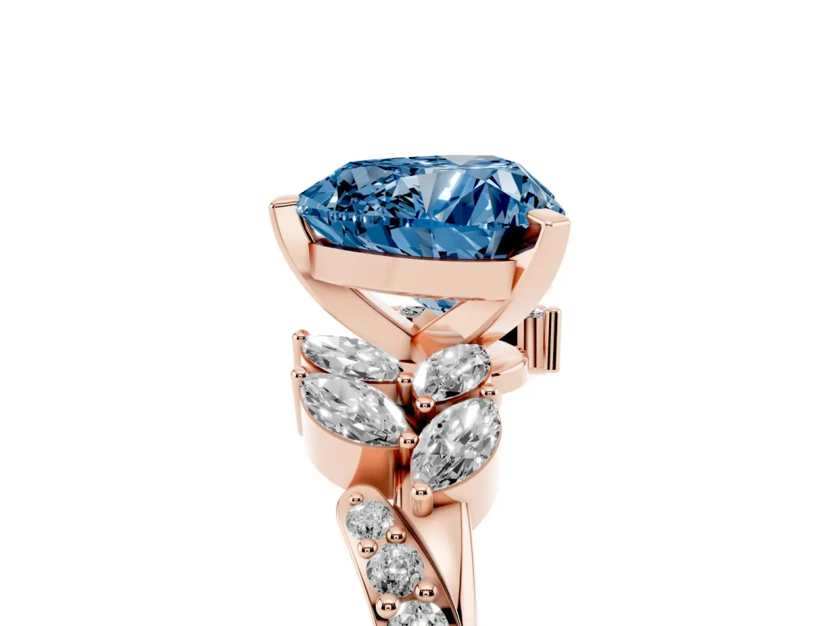 Fancy Blue Heart Cut Solitaire Marquise Twist Band with Six-Prong Setting Rose gold