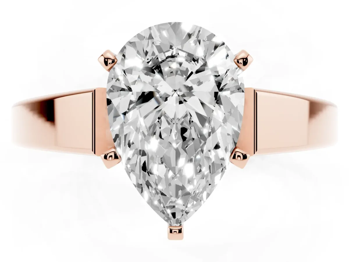 Pear Cut Solitaire Engagement Ring with Four-Prong Setting and Tapered Band Rose gold