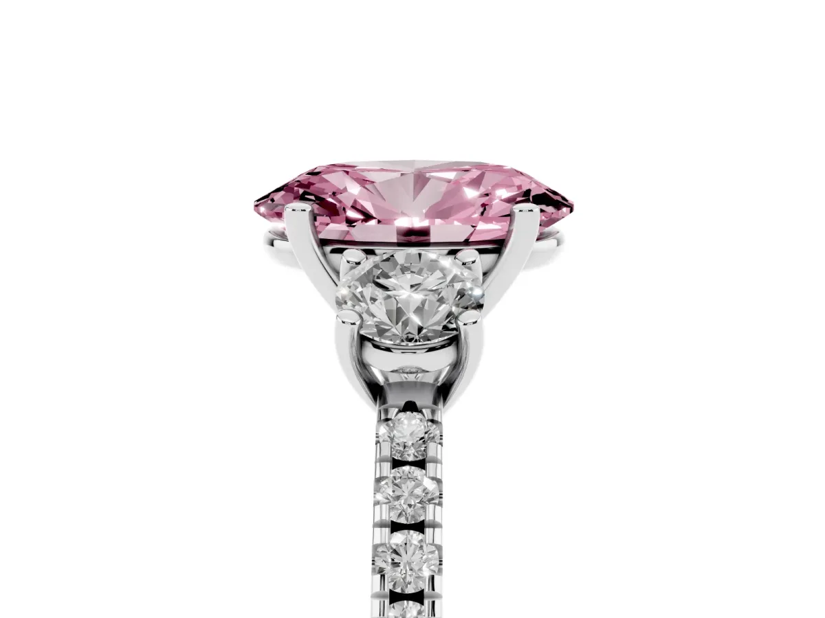 Fancy Pink Three-Stone Oval Cut Cut Diamond Pavé Band with Prong Setting Silver