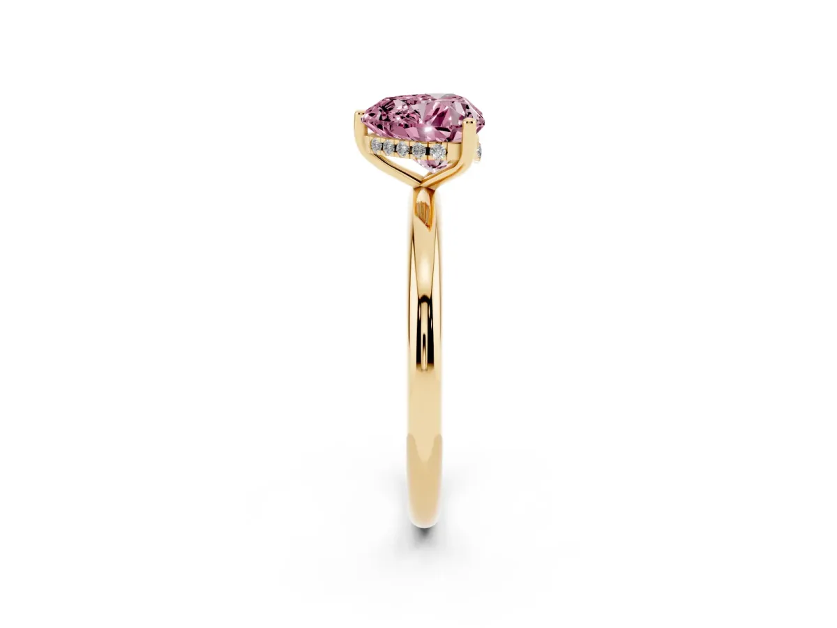 Fancy Pink Heart Cut Cut Solitaire Engagement Ring with Four-Prong Setting and Classic Band Yellow gold
