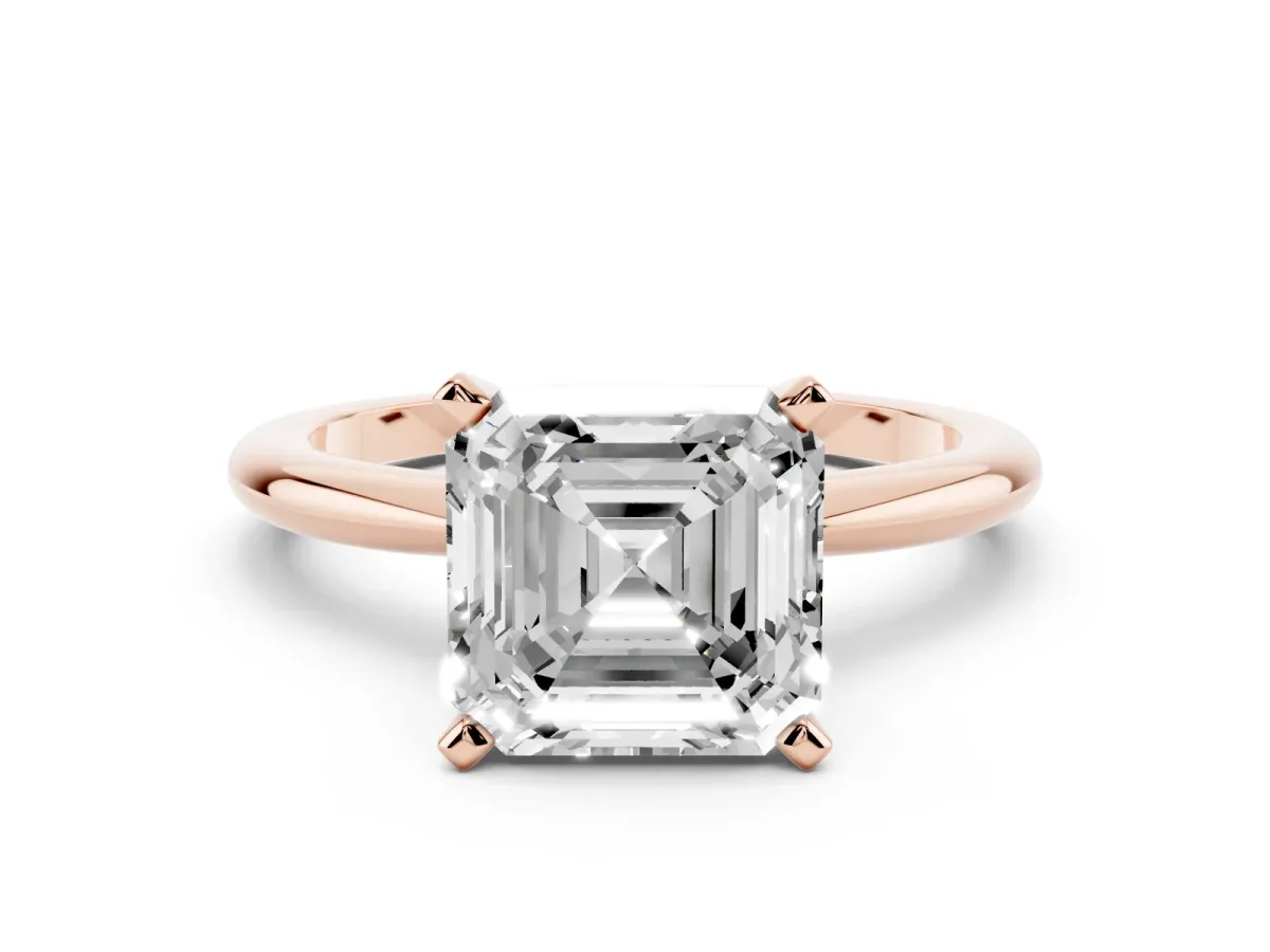 Asscher Cut Diamond Solitaire Ring with Prong Setting and Classic Band Rose gold