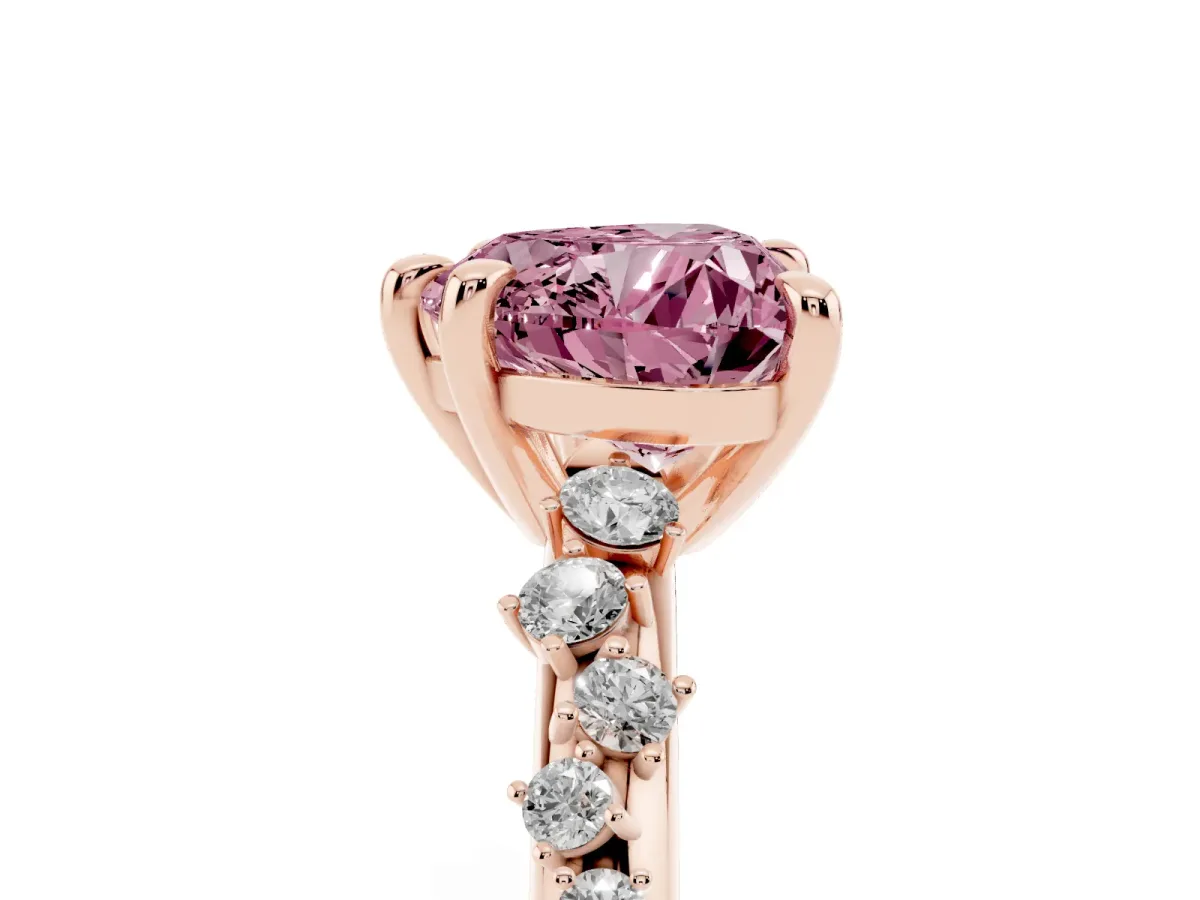 Fancy Pink Heart Cut Cut Diamond Vine Band with Four-Prong Setting Rose gold