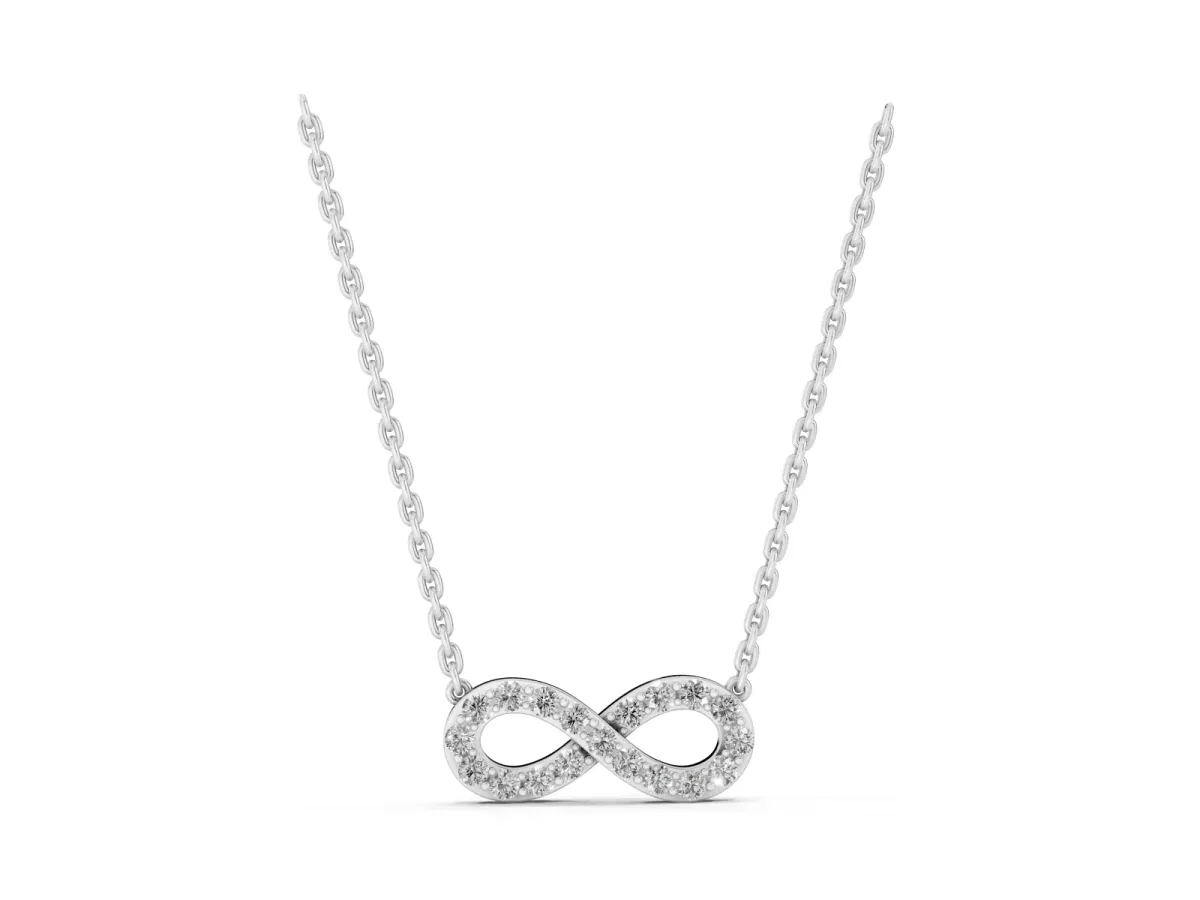 Infinity Pendant with Round Cut Diamonds in Pavé Setting Silver