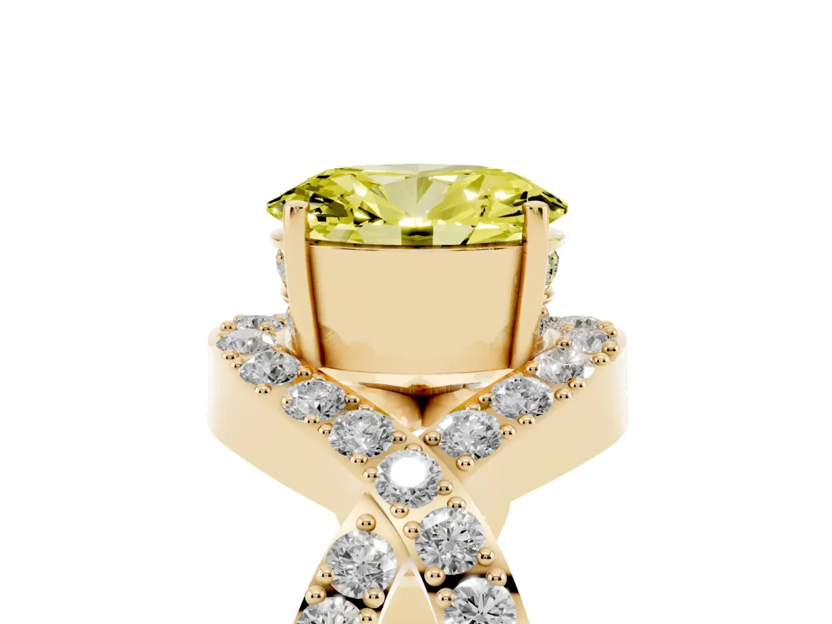 Fancy Yellow Oval Cut Solitaire Twist Band Pavé Diamond Engagement Ring Yellow gold