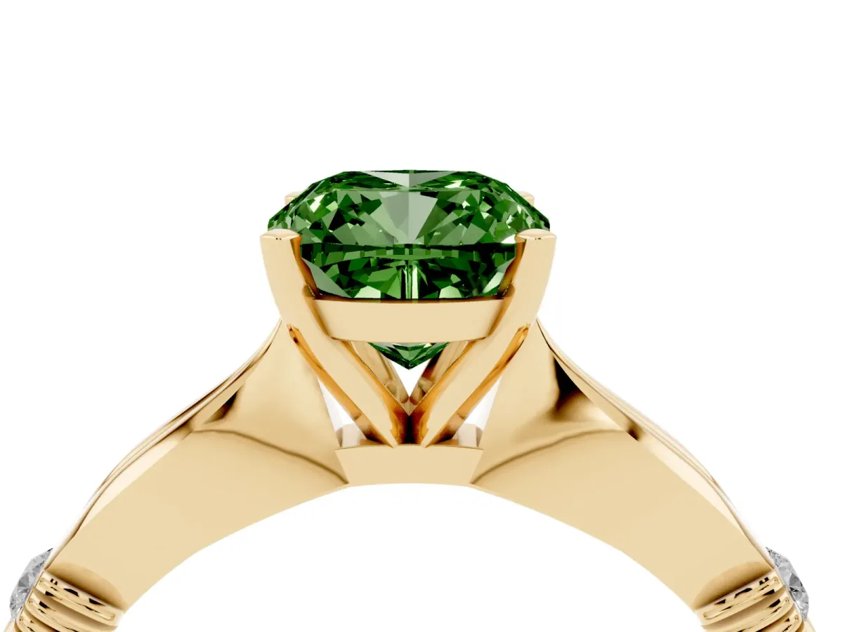 Fancy Green Cushion Cut Solitaire Diamond Twisted Band with Four-Prong Setting Yellow gold