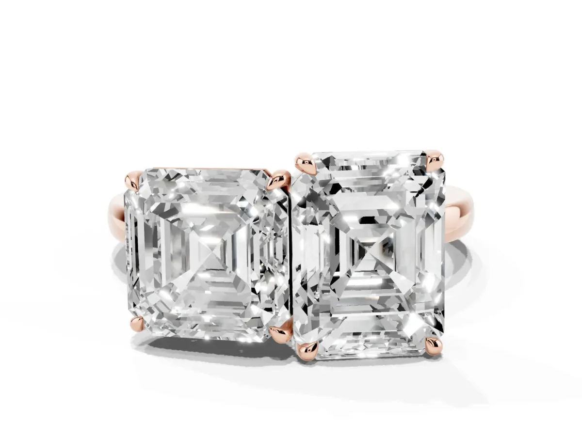 Asscher Cut and Emerald Cut Toi Moi Ring with Prong Setting Rose gold