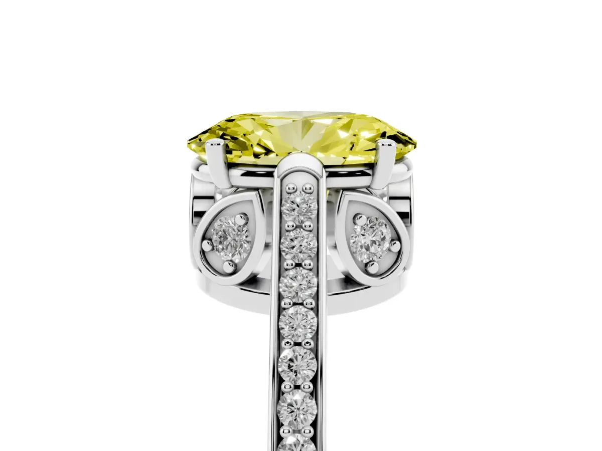 Fancy Yellow Oval Cut Cut Cathedral Pave Diamond Engagement Ring with Six-Prong Setting Silver