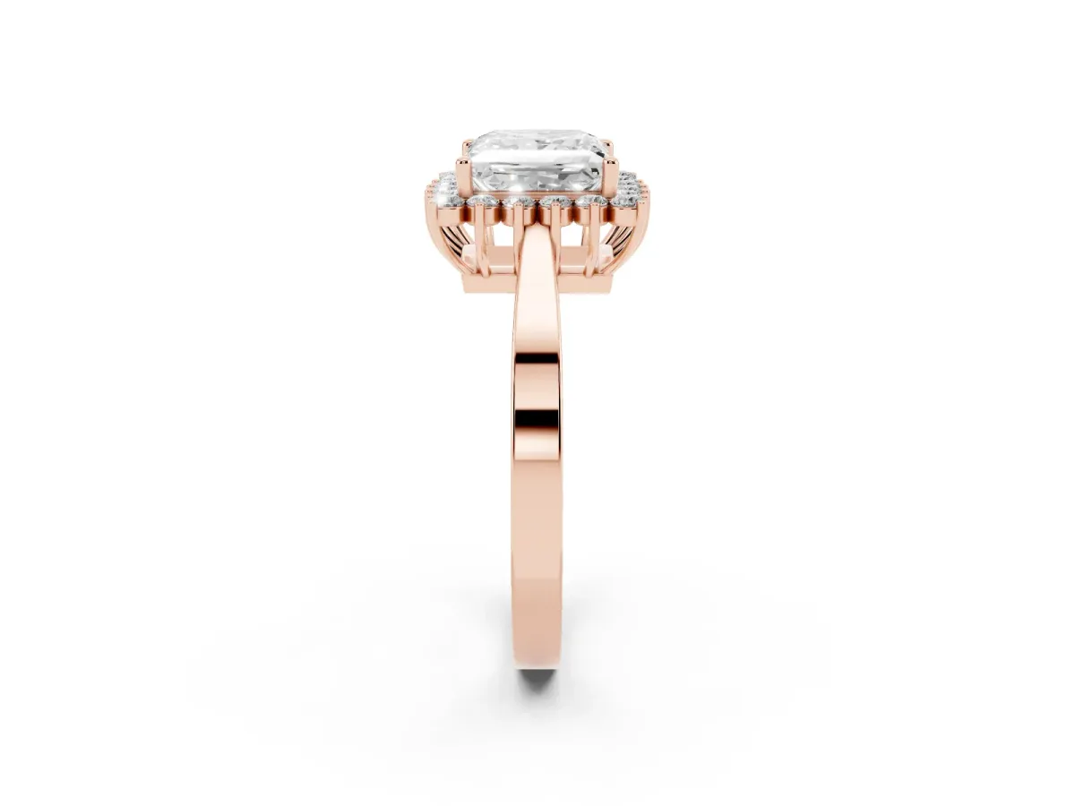 Princess Cut Cut Diamond Halo Ring with Round Brilliant Halo and Solitaire Band Rose gold