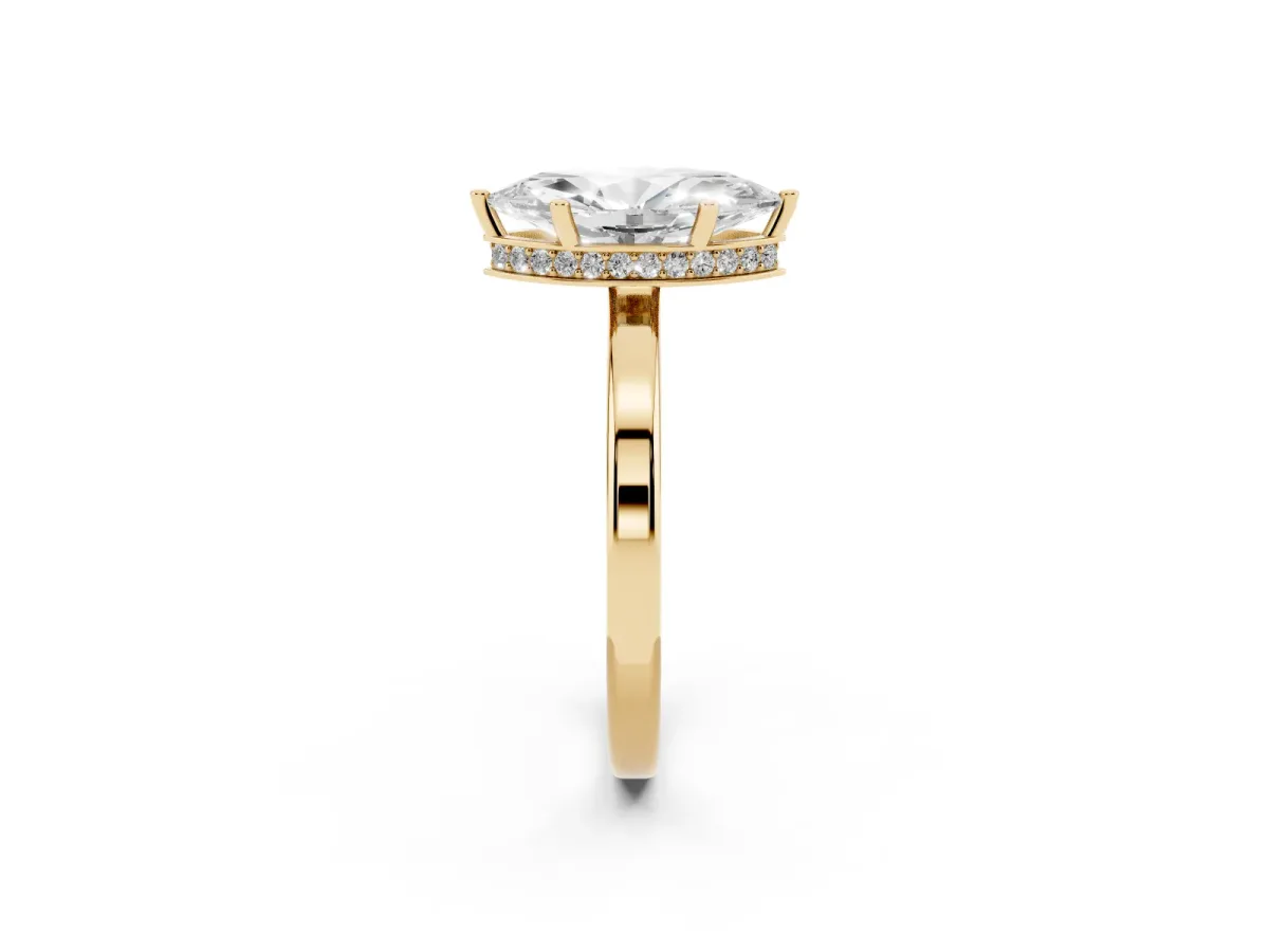 Marquise Cut Cut Solitaire Engagement Ring with Four-Prong Setting on a Classic Band Yellow gold