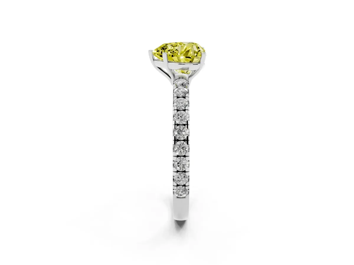 Fancy Yellow Heart Cut Diamond Pavé Solitaire Engagement Ring with Four-Prong Setting Silver
