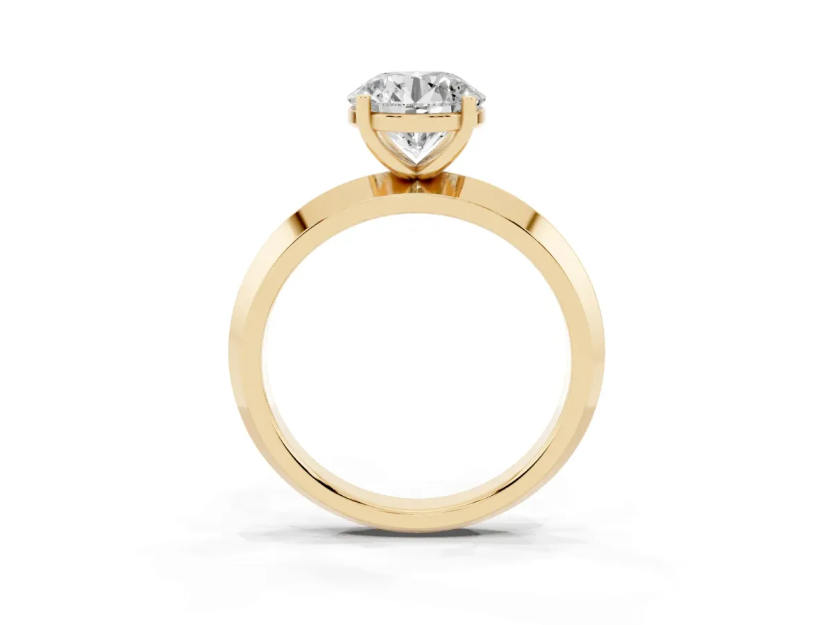 Round Cut Cut Solitaire Engagement Ring with Flat Band and Four-Prong Setting Yellow gold