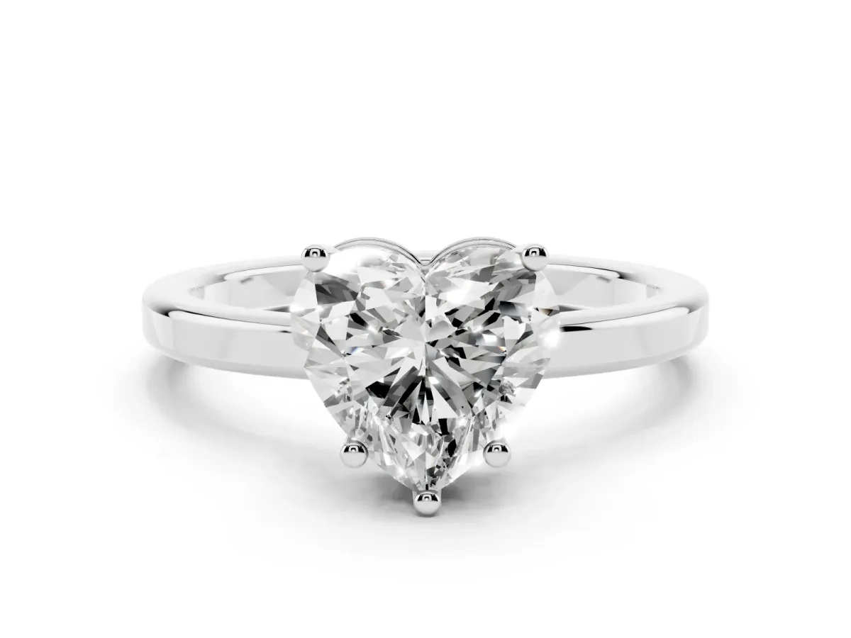 Heart Cut Cut Solitaire Engagement Ring with Four-Prong Setting on a Classic Band Silver