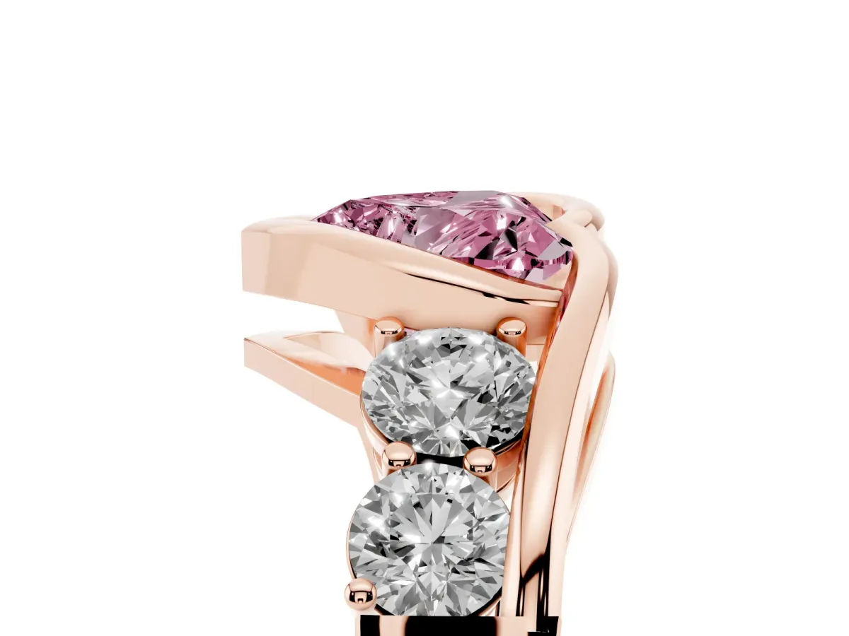 Fancy Pink Bezel Set Heart Cut Diamond Bypass Ring with Round Accents Rose gold