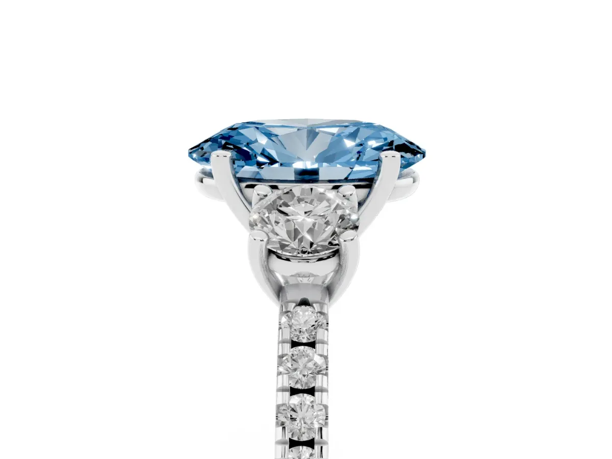 Fancy Blue Three-Stone Oval Cut Cut Diamond Pavé Band with Prong Setting Platinum