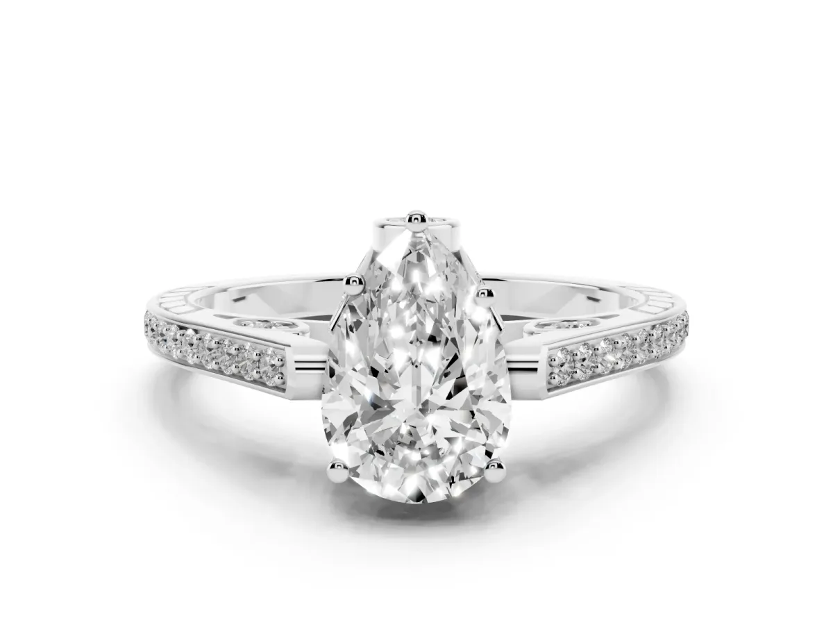 Pear Cut Cut Cathedral Pave Diamond Engagement Ring with Six-Prong Setting Silver