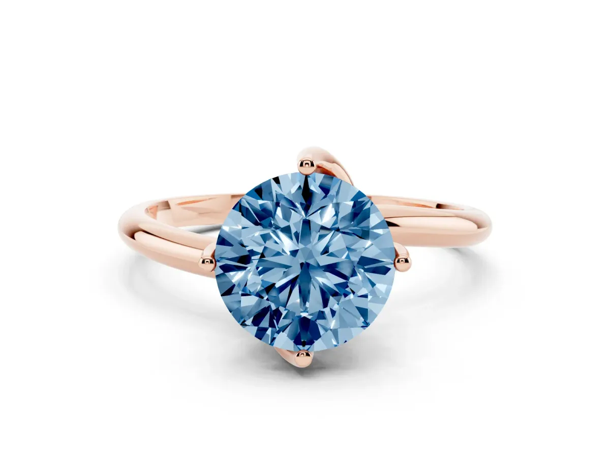 Fancy Blue Round Cut Diamond Solitaire Engagement Ring with Four-Prong Setting and Classic Band Rose gold