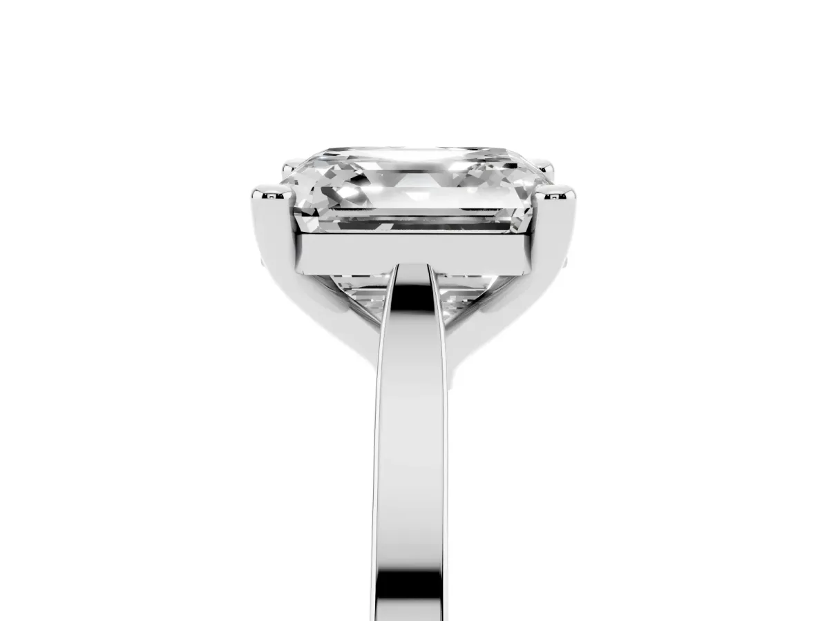 Asscher Cut Solitaire Diamond Ring with Four-Prong Setting and Tapered Band White gold