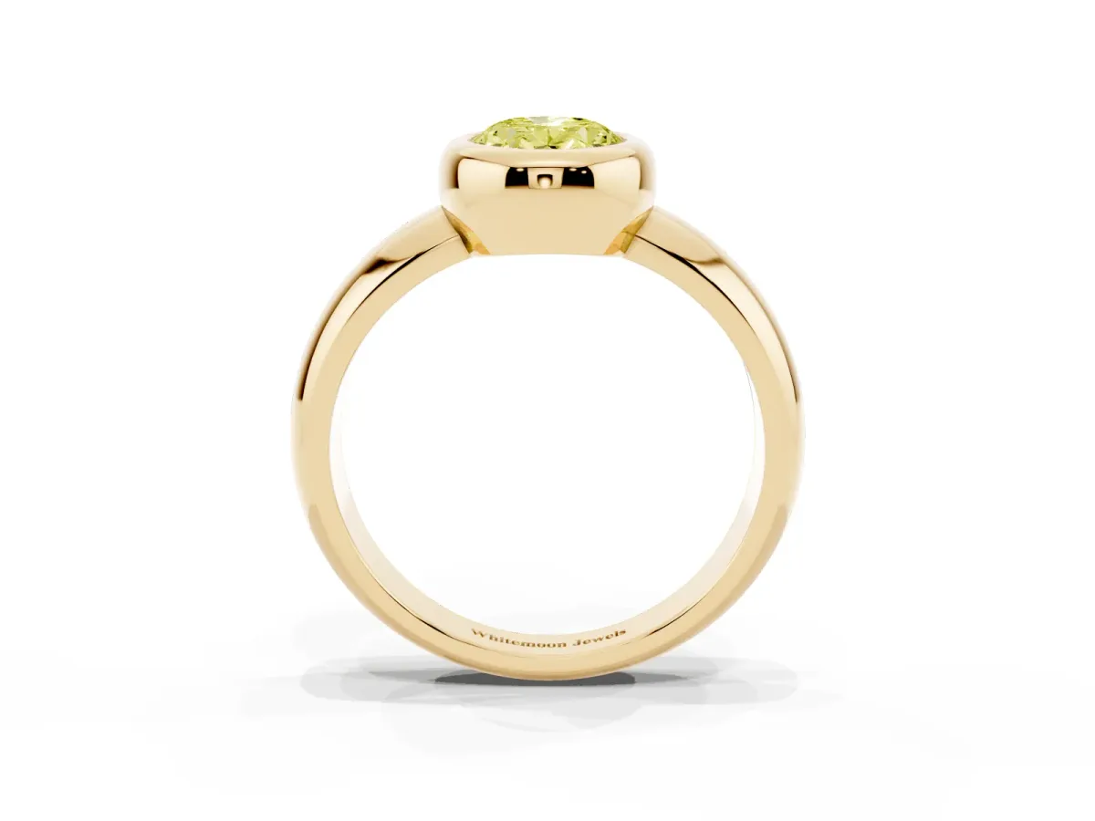 Fancy Yellow Bezel Set Oval Cut Solitaire Ring with Wide Band Yellow gold
