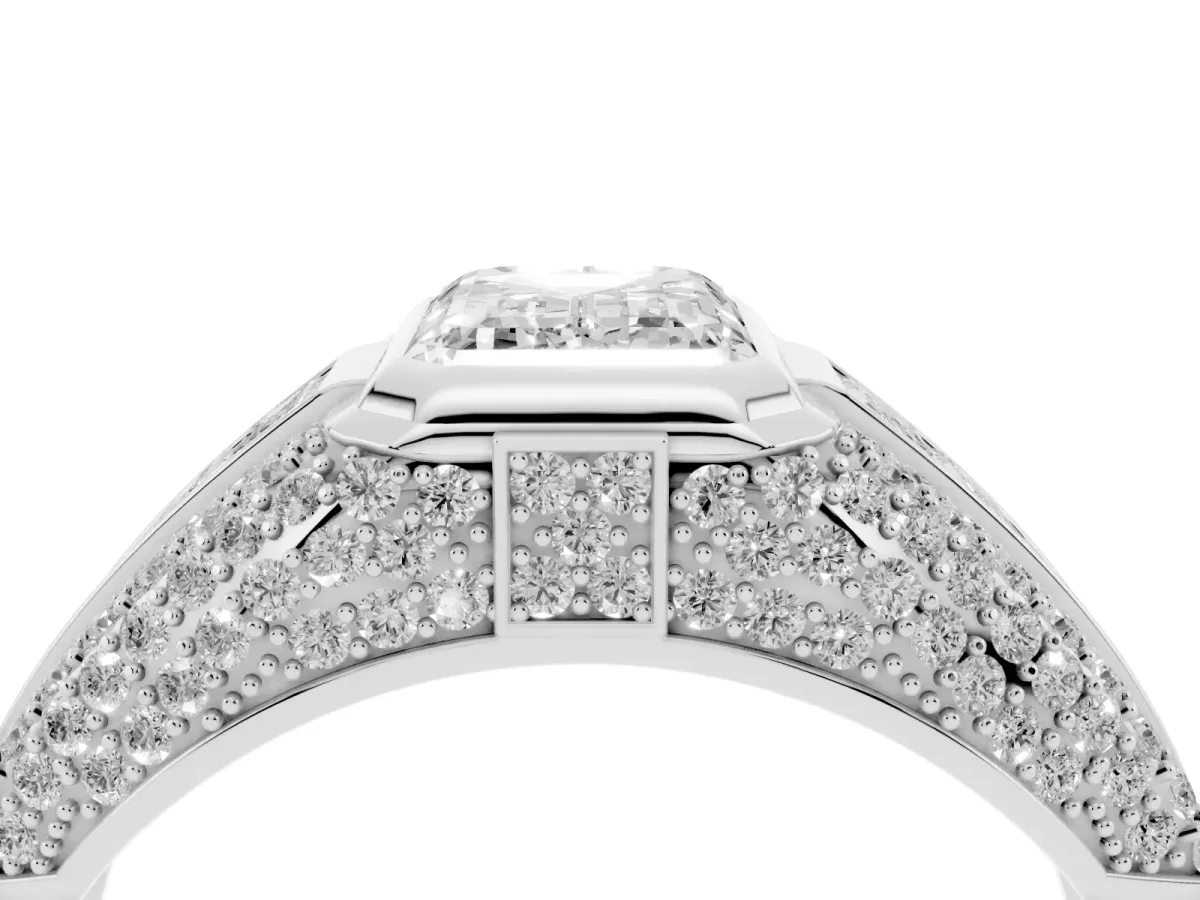 Emerald Cut Diamond Mens Ring with Side Stones Platinum