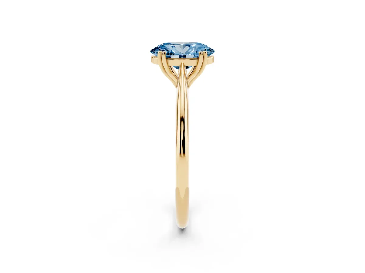 Fancy Blue Oval Cut Solitaire Diamond Ring with Six-Prong Setting and Classic Band Yellow gold