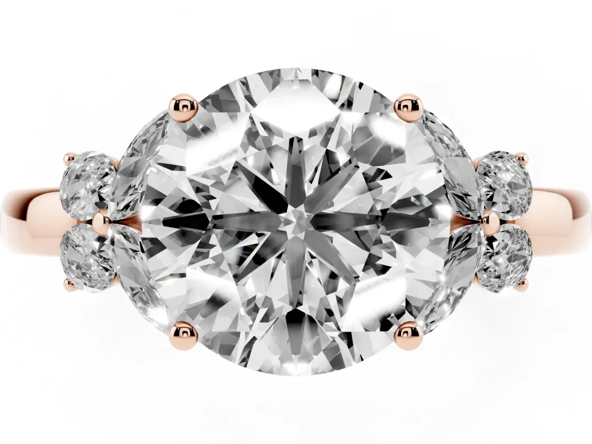 Round Cut Cut Solitaire Floral Diamond Ring with Four-Prong Setting Rose gold