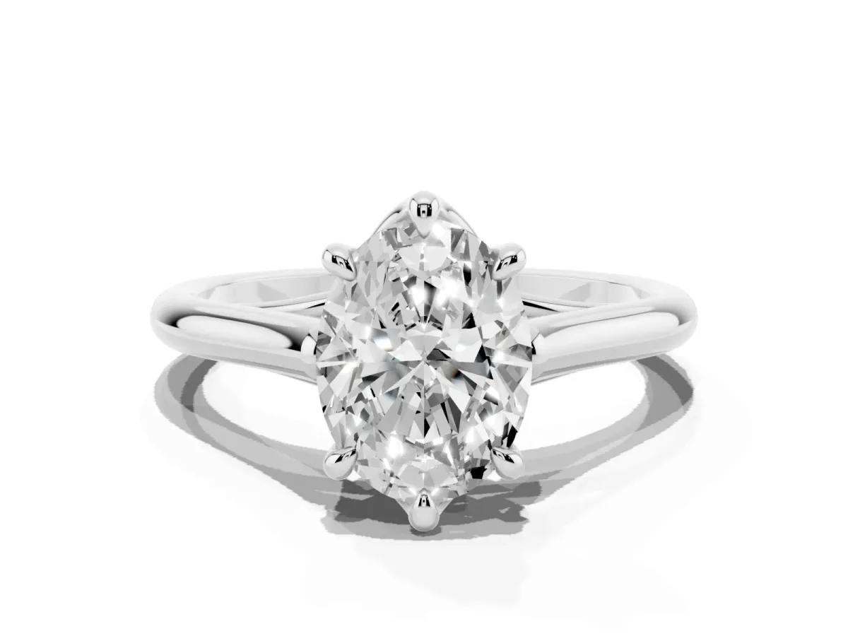 Oval Cut Solitaire Engagement Ring with Six-Prong Setting and Classic Band Silver