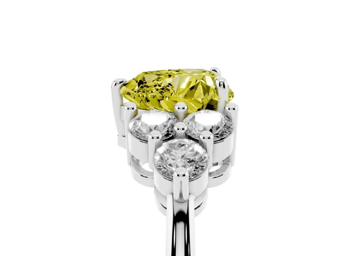 Fancy Yellow Heart Cut Brilliant Diamond Cluster Accent Solitaire Ring with Prong Setting Platinum