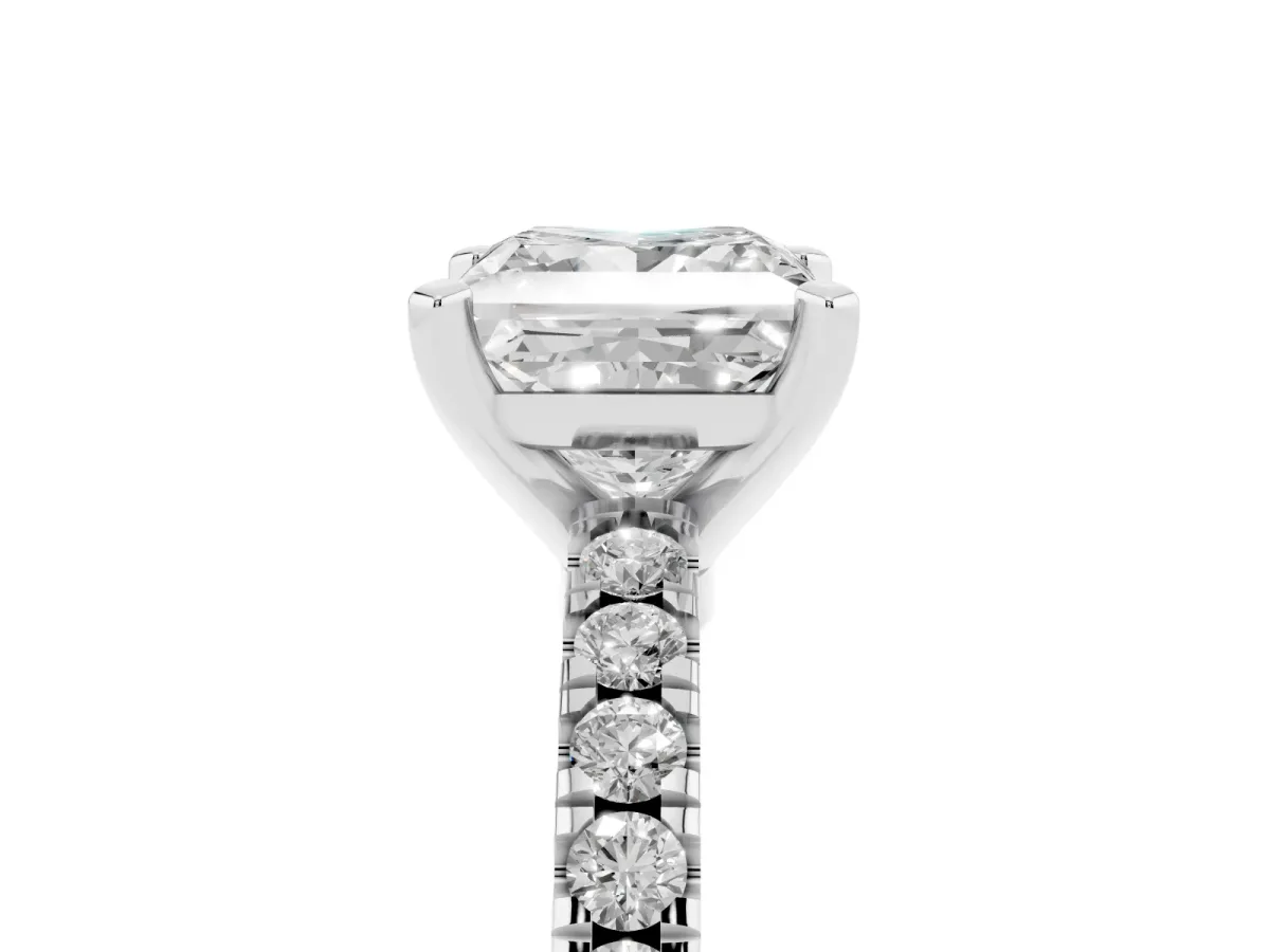Princess Cut Solitaire Diamond with Pavé Band and Four-Prong Setting Silver
