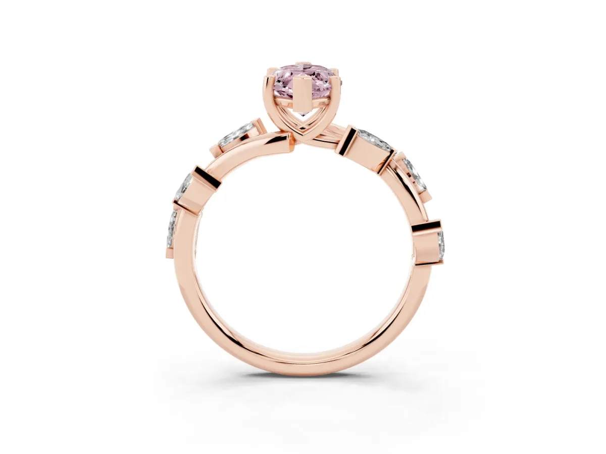 Fancy Pink Marquise Cut Solitaire Twisted Band Marquise Accent Prong Setting Ring Rose gold