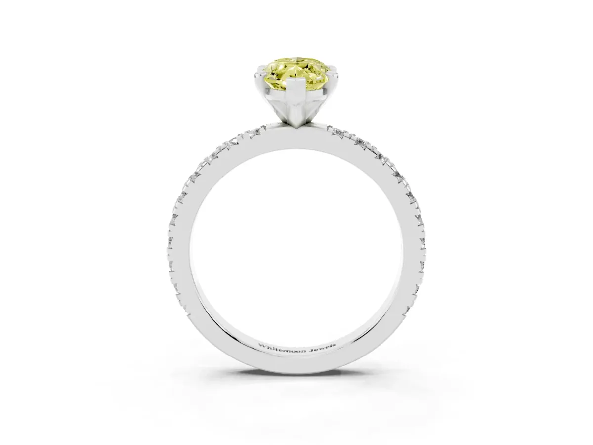 Fancy Yellow Marquise Cut Diamond Pavé Band Solitaire with Four-Prong Setting Silver