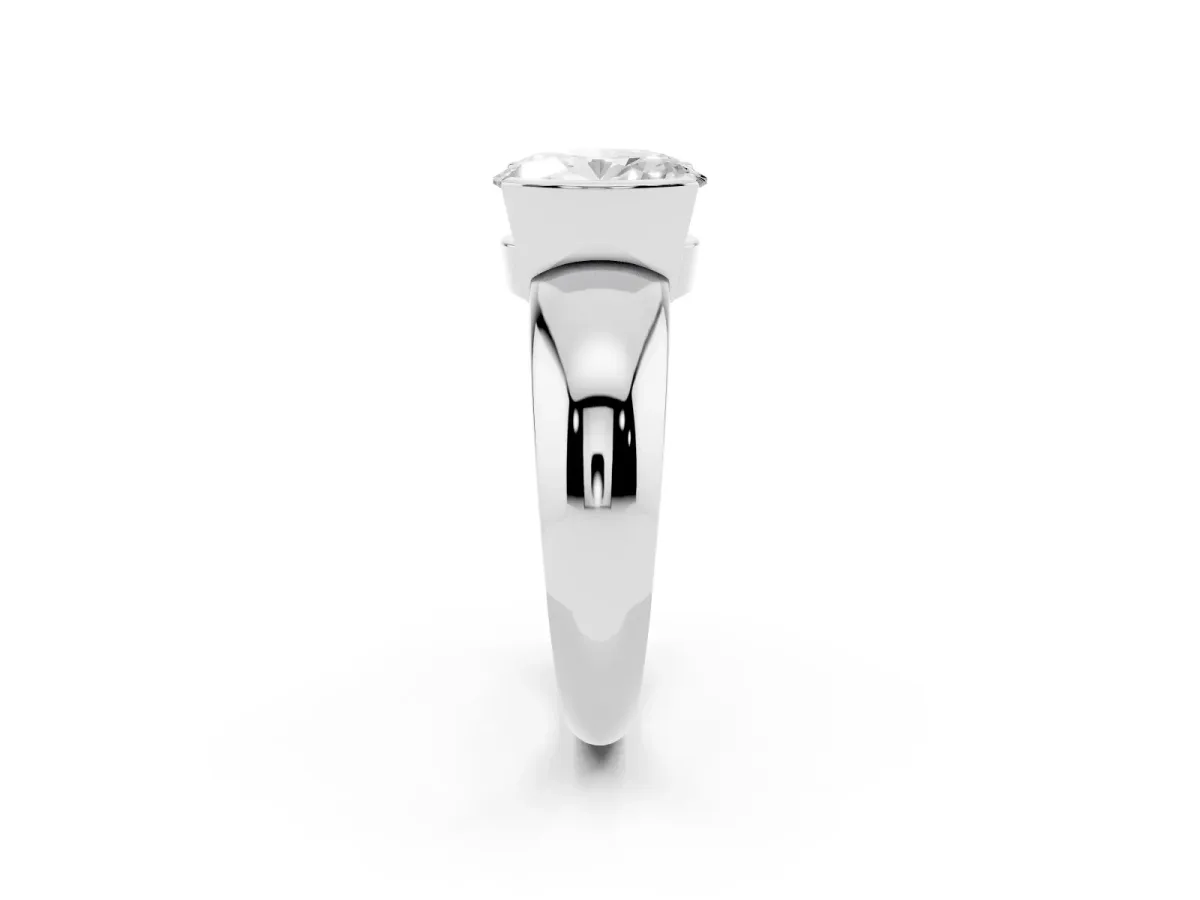 Oval Cut Solitaire Tension Set Diamond Ring with Wide Band Platinum
