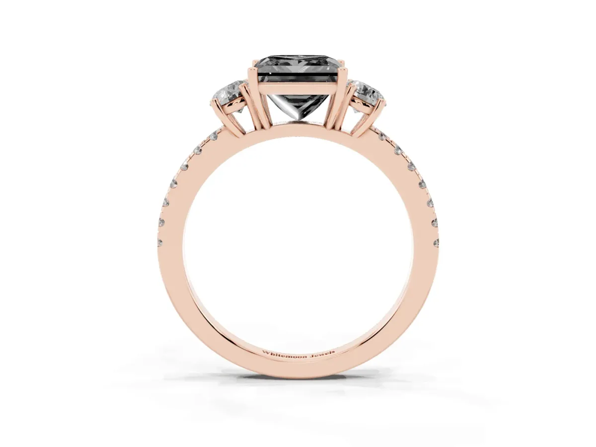 Fancy Black Three-Stone Princess Cut Cut Diamond Pavé Band with Prong Setting Rose gold