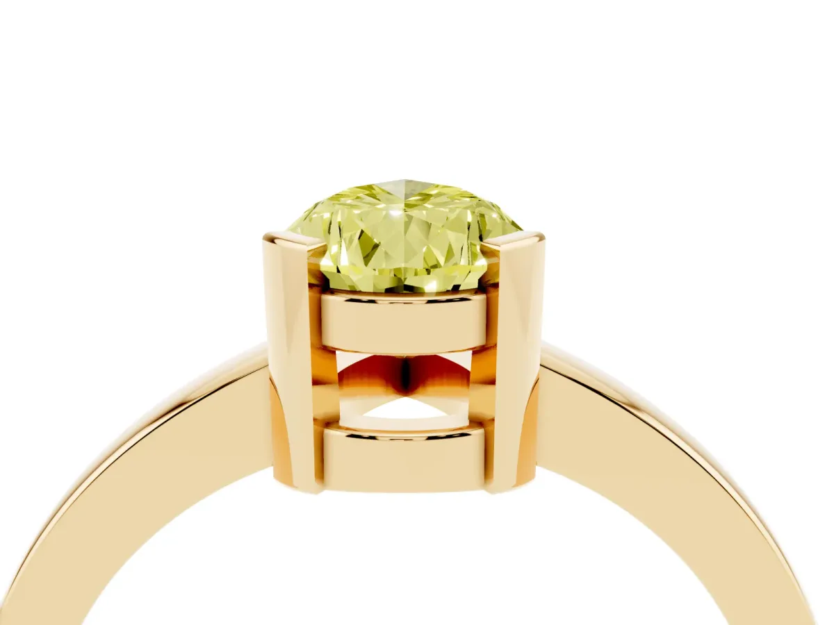 Fancy Yellow Pear Cut Cut Solitaire Ring with Four-Prong Setting and Classic Band Yellow gold