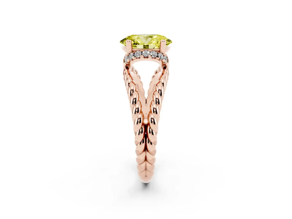 Fancy Yellow Oval Cut Halo Twisted Band Four-Prong Ring Rose gold