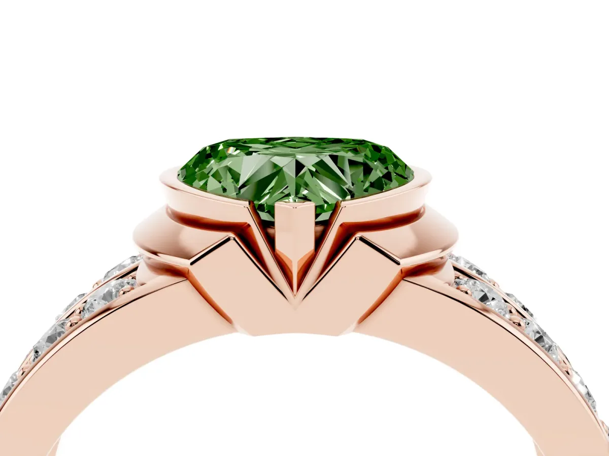 Fancy Green Heart Cut Brilliant Diamond Channel Set Wide Band Ring with Bezel Setting Rose gold