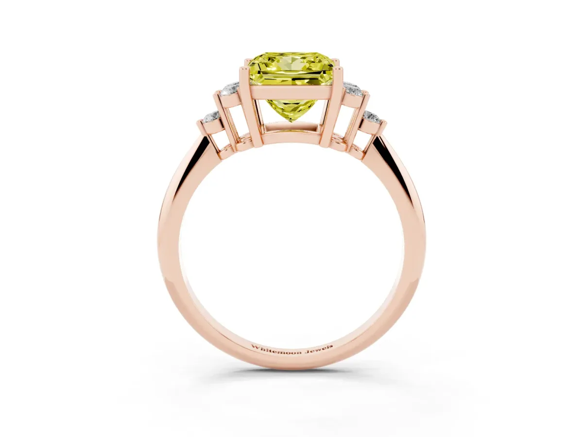 Fancy Yellow Princess Cut Cut Diamond Cluster Ring with Solitaire Band and Four-Prong Setting Rose gold