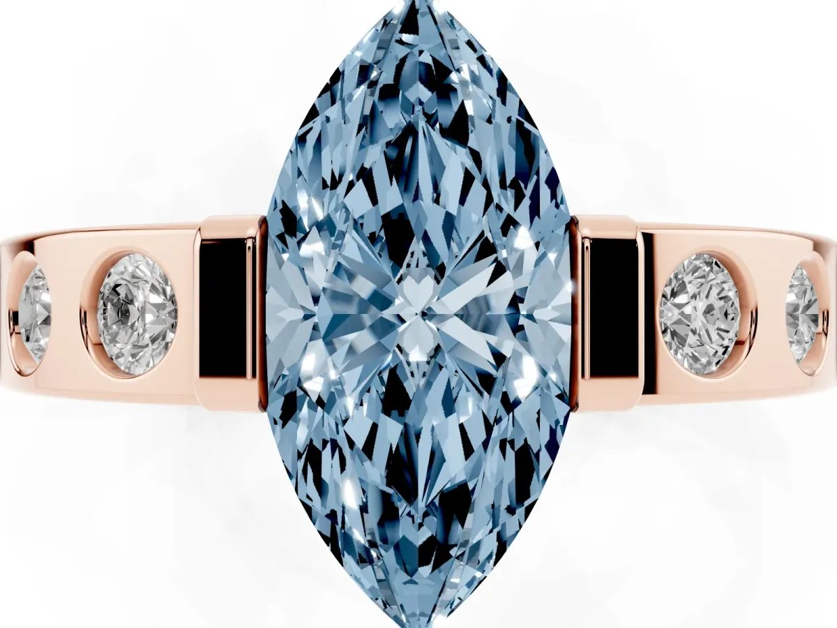Fancy Blue Marquise Cut Brilliant Channel-Set Diamond Ring with Bezel Prong Setting Rose gold